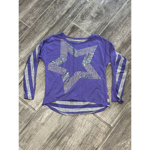 Justice Star Sequin Top‎ Long Sleeve Purple Gray Stripe Girls Size 7